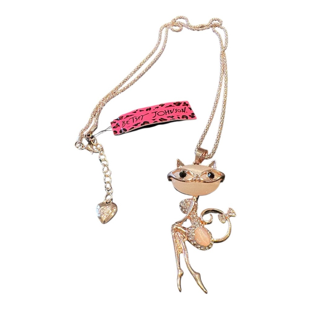 Betsey Johnson Rose Gold Devil Cat Necklace NWT Rhinestone Pendant J18